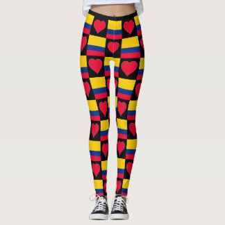 Legging Colômbia Flag Heart Pattern Patriotic Colombian