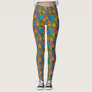 Legging Colores de retalhamento de estilo Abstrato Quilt a