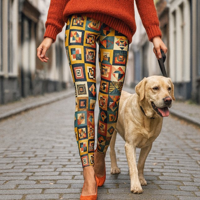 Legging Colorful Abstract Tiled Geometrical Pattern (Leggings featuring a colorful geometric tiled pattern in vibrant colors)