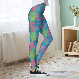 Legging Colorful Geometric Abstract Circles On Blue