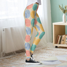 Legging Colorful Geometric Abstract Circles On Cream