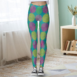 Legging Colorful Geometric Abstract Circles On Teal