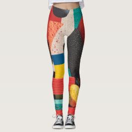 Legging Colorful Geometric Shapes on Red Background