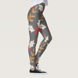 Legging Colorida Cinza de Natal Moderna Holly Mistletoe