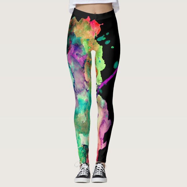 Legging Colorida, Louca, Trendy, Abstrato de Negra (Frente)