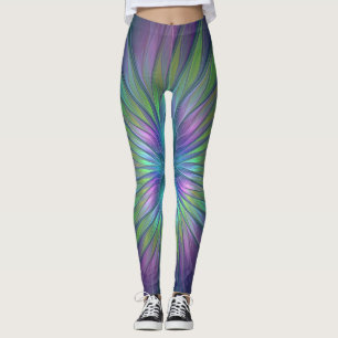 Legging Colorida Shiny Fantasy Flor Abstrato Arte Fractal