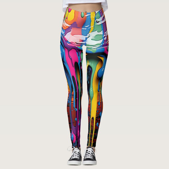 Legging Colorido Abstrato Paint Drips (19) (Frente)