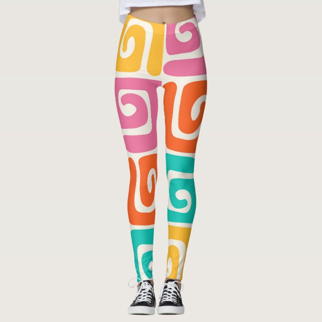 Legging Colorido Geométrico Retro com Redemoinhos e Bold V (Frente)