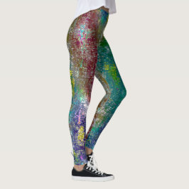 Legging Coloridos com ranhuras e tinta manchada esfolada