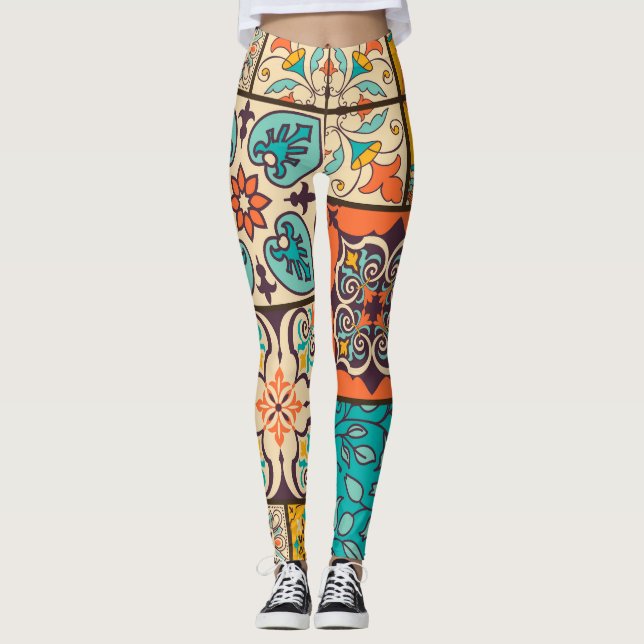 Legging Colorir Azulejo Majolica Islâmica (Frente)
