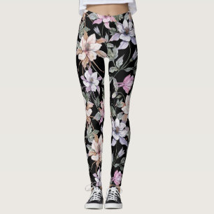 Legging Columbina Exótica: Negra Floral Watercolor.