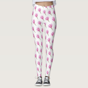 legging com desenho de flor de cerejeira rosa