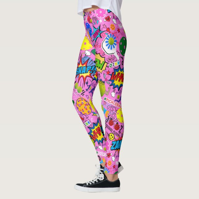 Legging 😍 com leggens cor-de-rosa de picleball mistas (Esquerda)