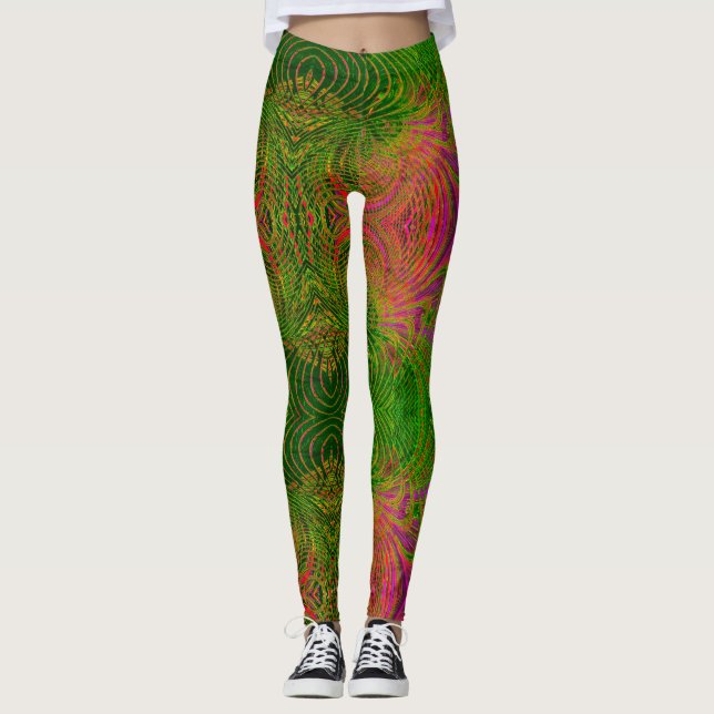 Legging com Padrão Psicodélico Funky Retro (Frente)