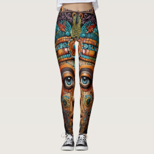 Legging Combinação de Abstrato de Retrato Zodiac & Aztec