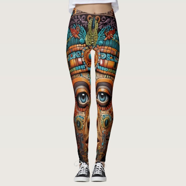 Legging Combinação de Abstrato de Retrato Zodiac & Aztec (Frente)