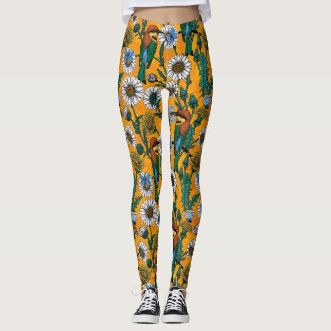 Legging Comedores de abelhas, borboletas azuis e margarida (Frente)