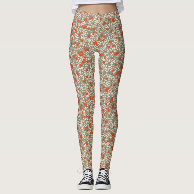 Legging Comfy Yoga, flores vermelhas e verdes (Frente)