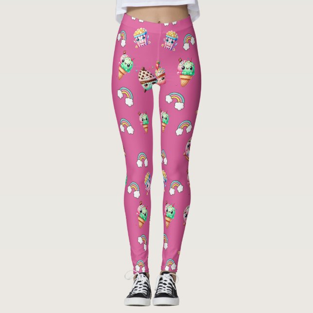 Legging Comida com Padrões de Kawaii Cute (Frente)