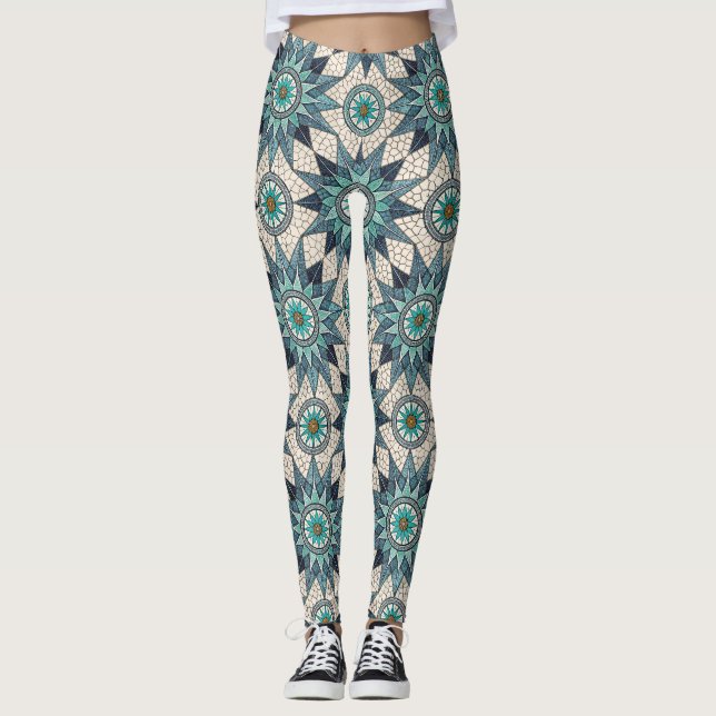 Legging Compasso Mosaico Índigo Turquesa – Vidro Fosco (Frente)
