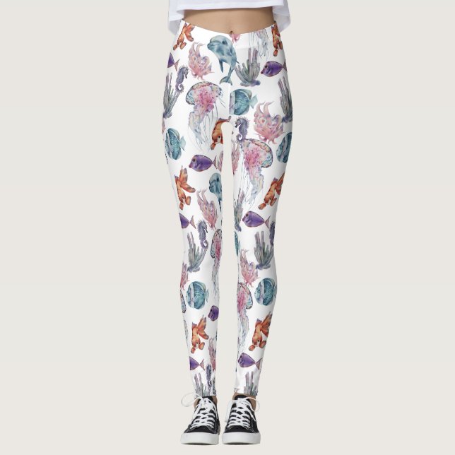 Legging Composição de Aquarela Subaquático Série Design 2 (Frente)