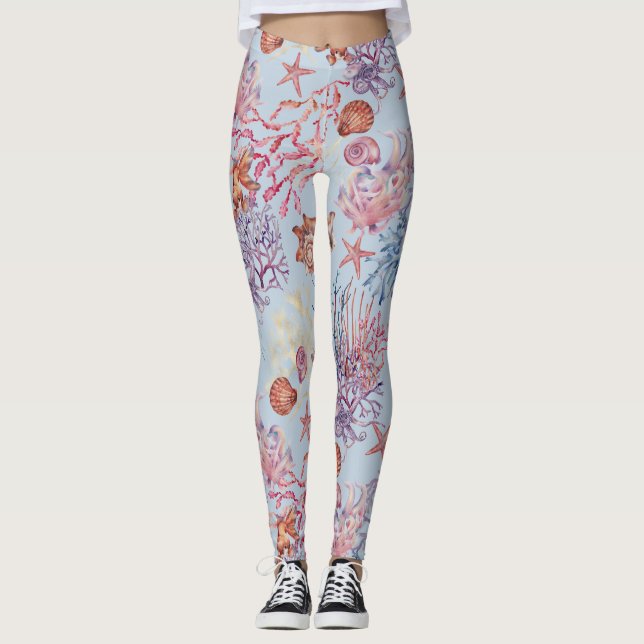 Legging Composição de Aquarela Subaquático Série Design 3 (Frente)