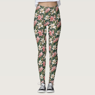 Legging Composição Elegante de Lírio e Folhagem