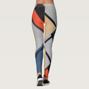 Legging Composição Mondriana com Vermelho, Azul, Preto, 