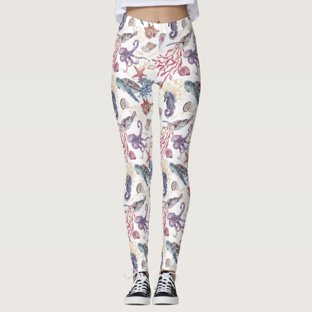 Legging Composição Subaquática em Aquarela Série Design 1  (Frente)