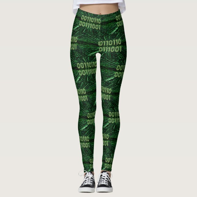 Legging Computação verde vibrante com código binário 69 do (Frente)