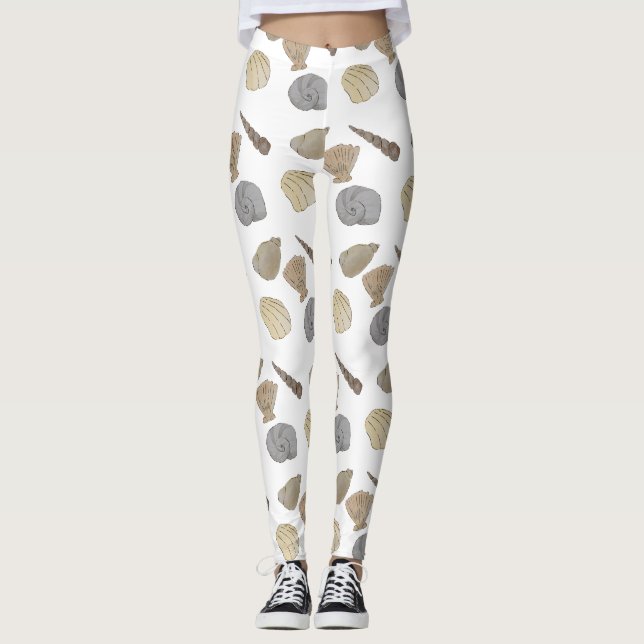 Legging Conchas do Mar de Aquarela Costeira (Frente)