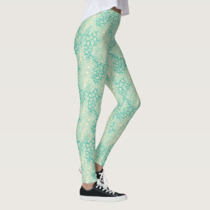Legging Conchas do Oceano Ondas Marinhas Padrão Vintage Ab