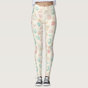 Legging Conchas Estrela-do-Mar Azul Pêssego Pastel Costeir