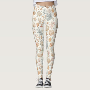 Legging Conchas Marinhas e Botânica de Coral Suaves