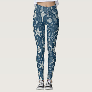 Legging Conchas marítimas em azul escuro