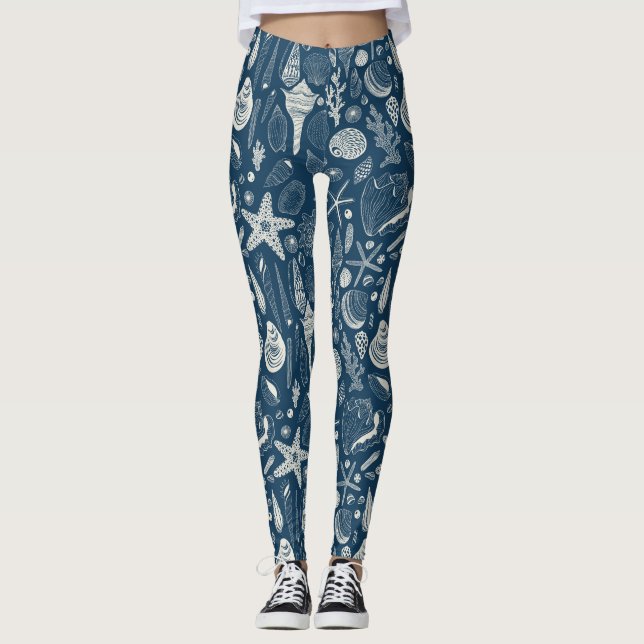 Legging Conchas marítimas em azul escuro (Frente)
