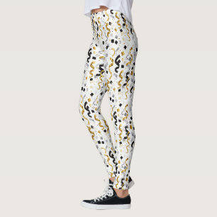 Legging Confetes Dourados e Pretos de Ano Novo