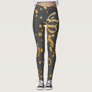 Legging Confetti de Glitter Dourado da Cinza do Partido Vé