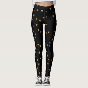 Legging Confetti ouro astros reluzentes brilham preto eleg
