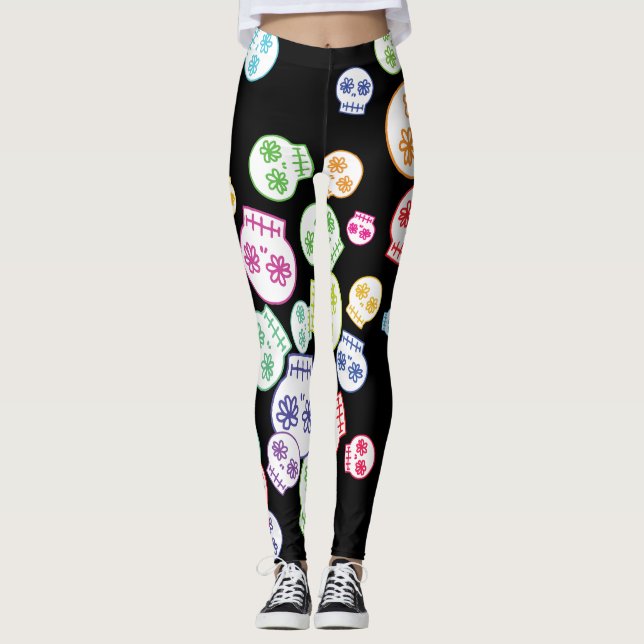 Legging Confusão de Desenhos de Caveiras Coloridas (Frente)