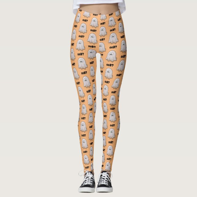 Legging Confused Ghost Says "Oob?" Funny Halloween Cartoon (Frente)