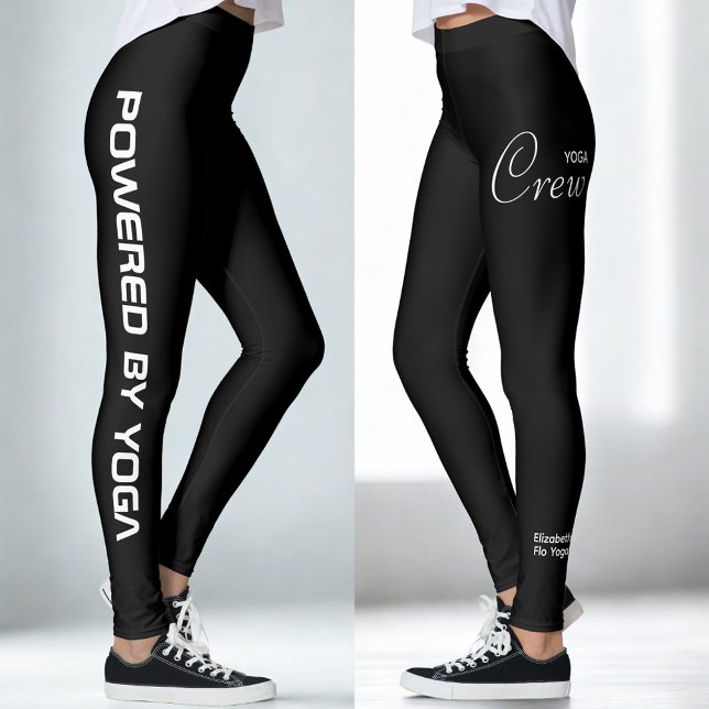 Legging Conjunto de ioga de impressão personalizada preto (Black yoga leggings. White background.)