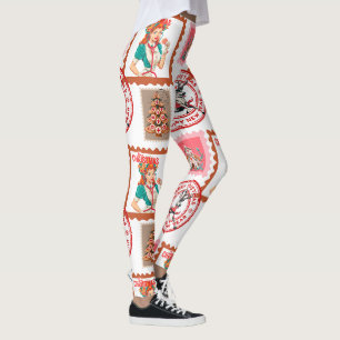 Legging Conjunto de Selos de Natal Médico Retro Arte