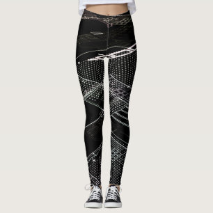 Legging Conselho de Circuito Eletrônico Branco Preto Funky