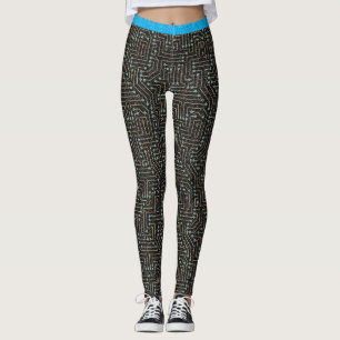 Legging Conselho de circuito impresso  azul Dourado brilha