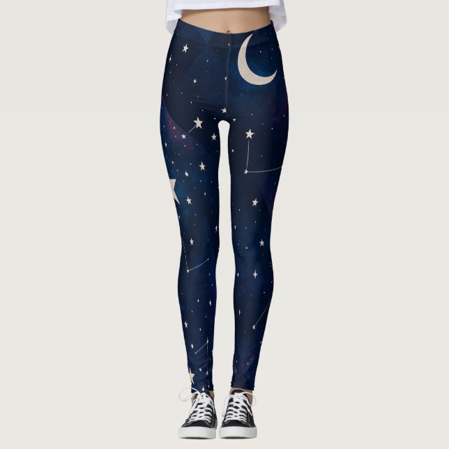 Legging Constelação de Starry Sky - Padrão noturno celesti (Frente)