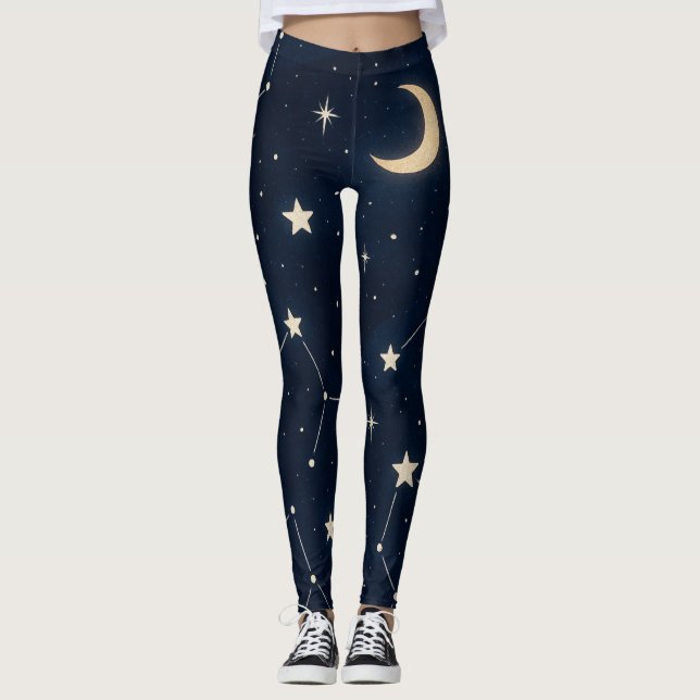 Legging Constelação de Starry Sky - Padrão noturno celesti (Frente)
