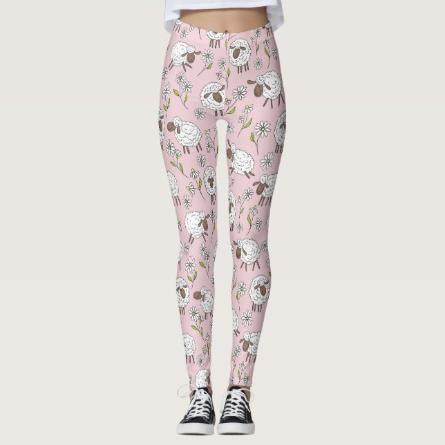 Legging Contagem de ovelhas em algodão doce rosa (Frente)