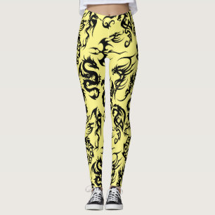 Legging Contorno do padrão dos dragões pretos.b L Amarelo 