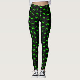 Legging Controle de Videogame Verde Padrão de Coração